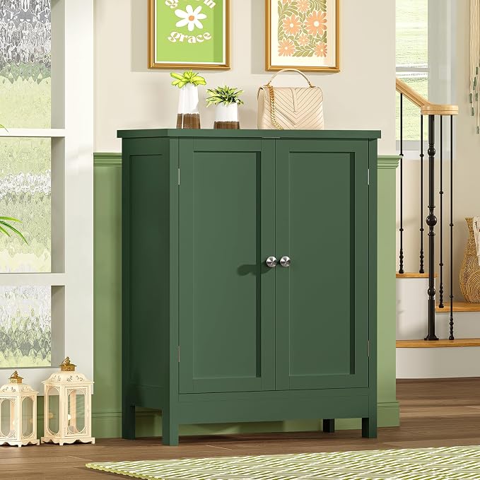 Iwell Bathroom Cabinet, Bathroom Storage Cabinet with 2 Doors & 3 Shelves, 3 Heights Available, for Living Room, Entryway, Home Office, Green - Image 8