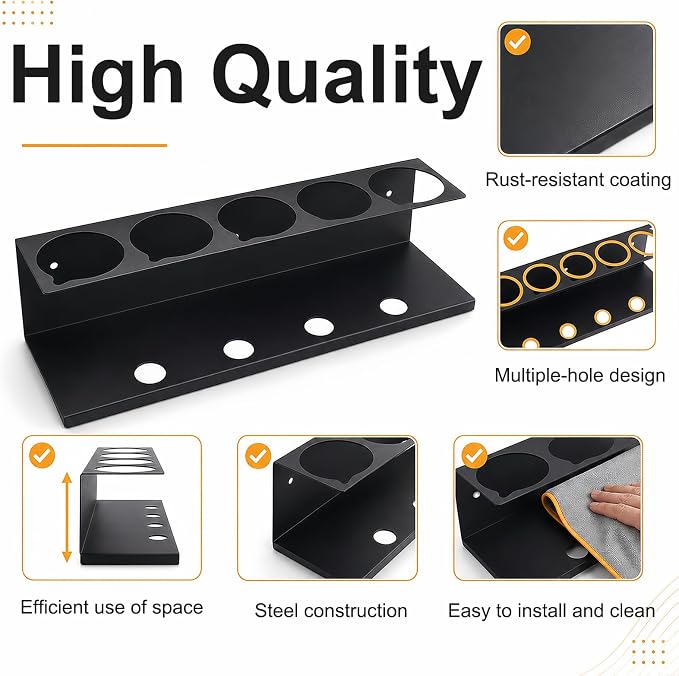 4Pcs Wall-Mounted Aerosol Spray Can Holder for Garage and Workspace | Steel Multi Hole Spray Bottle Rack, Flexibly Utilize Storage Space, Black Powder-Coated, No Assembly Required - Image 3