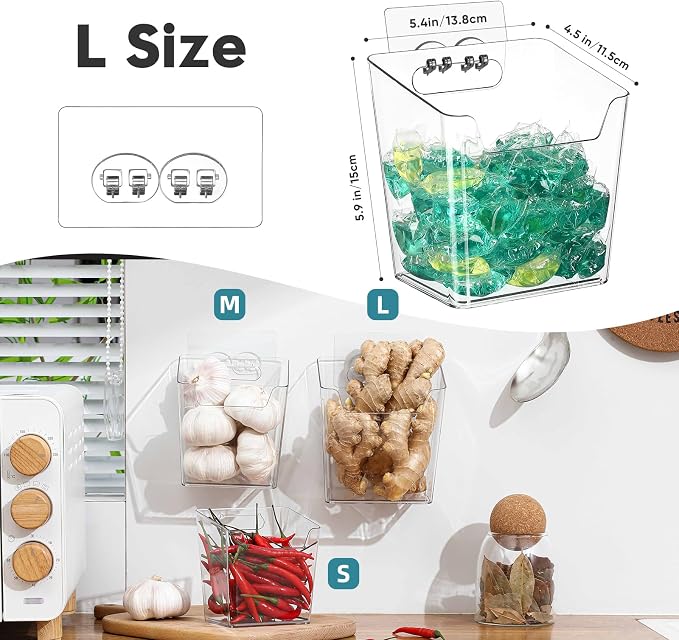 2-Pack Kitchen Cabinet Door Organizer Adhesive, Drink Packet Organizer | Hanging Storage Bins, Stick on Small Wall Storage Container, Clear Bathroom Under Sink Caddy Spice Rack for Pantry Organizer - Image 6