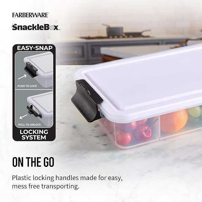 Farberware Snacklebox 7.8 x 12.7 Inch Plastic Cutting Board Lid with 7 Compartments and Locking Handles - Portable Snack Organizer for Charcuterie, Travel, Picnics, and On-the-Go Snacking - Image 4