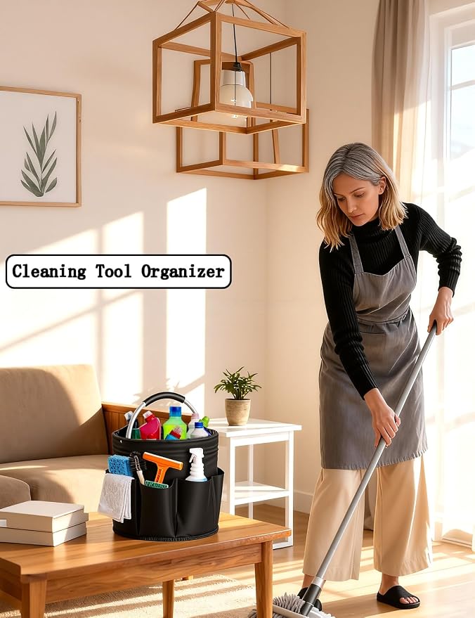 Cleaning Caddy with Handle, for Cleaning Supplies Organizer Bucket | Foldable Storage Tote with 6 Pockets,17L Large Capacity Basket for Household Organizer,Laundry Room,Bathroom & Home - Image 4