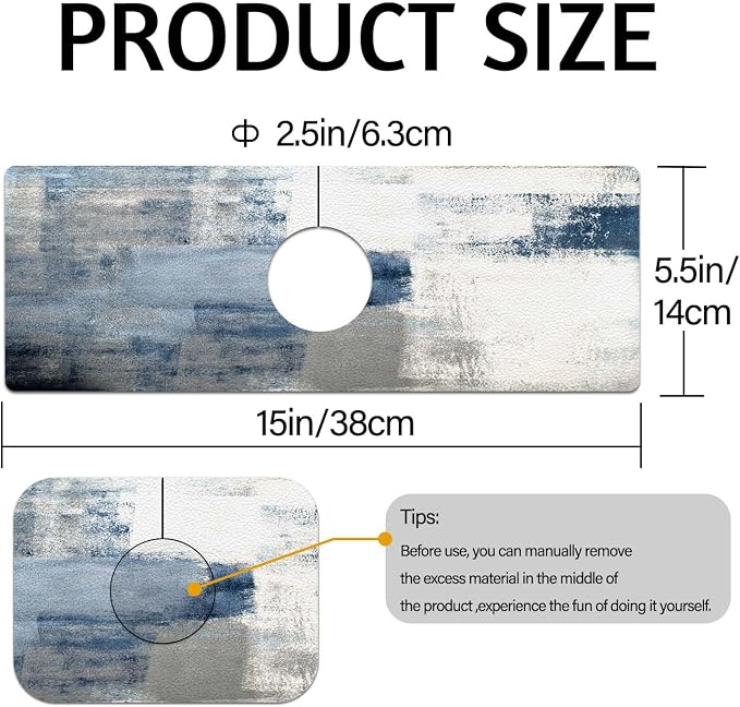 MCALK Blue Kitchen Sink Faucet Mat Splash Guard, Absorbent Quick-Dry Kitchen Sink Mat - Ideal for Splash Guard & Drip Catching with Abstract Art Decor( 1pc 15"x5.5") - Image 5