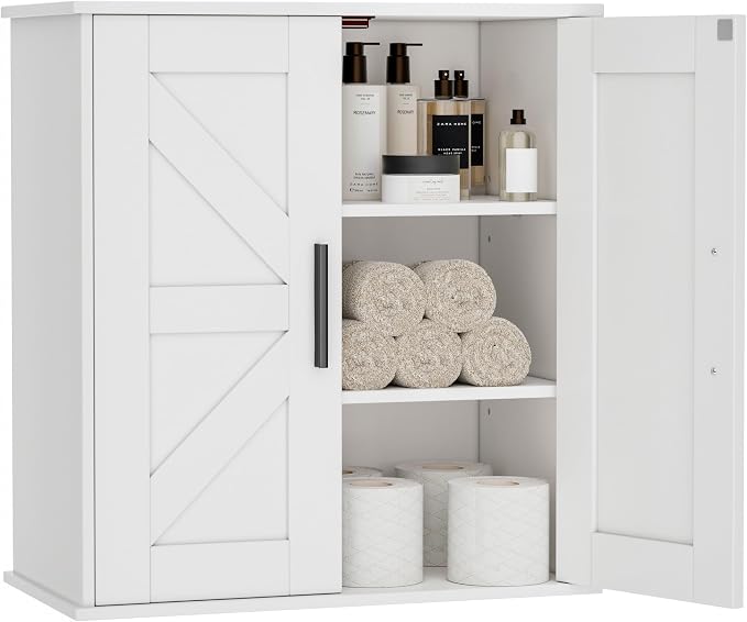 Homleke Bathroom Wall Cabinet, Medicine Cabinet with Adjustable Shelves | 3-Tier Wall Mounted Over Toilet Storage with Barn Doors, for Bathroom, Kitchen, Entryway, Laundry Room, White, (11.8" D) by Homleke