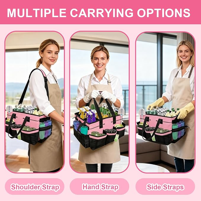 Wearable Cleaning Caddy Bag, Cleaning Supplies Tote for Housekeeping | 5-Pocket, 4-Divider Main Compartment, Adjustable Straps & Handle, Collapsible, Leak-Proof, for Car Detailing & Janitorial - Image 5