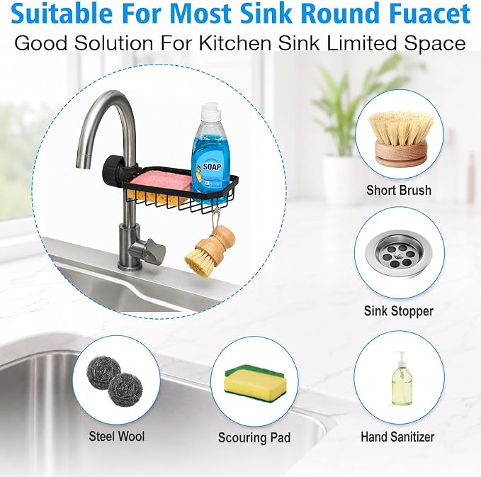 Kitchen Sink Sponge Holder over Faucet Caddy Organizer for Round Faucet - Image 4