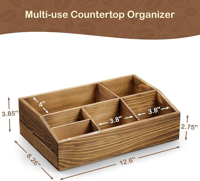Burnt Wood Coffee Station Organizer for Countertop, Coffee Bar Accessories and Organizer, Rustic Coffee Pod Holder Storage Basket for K Cup Sugar Tea - Image 5