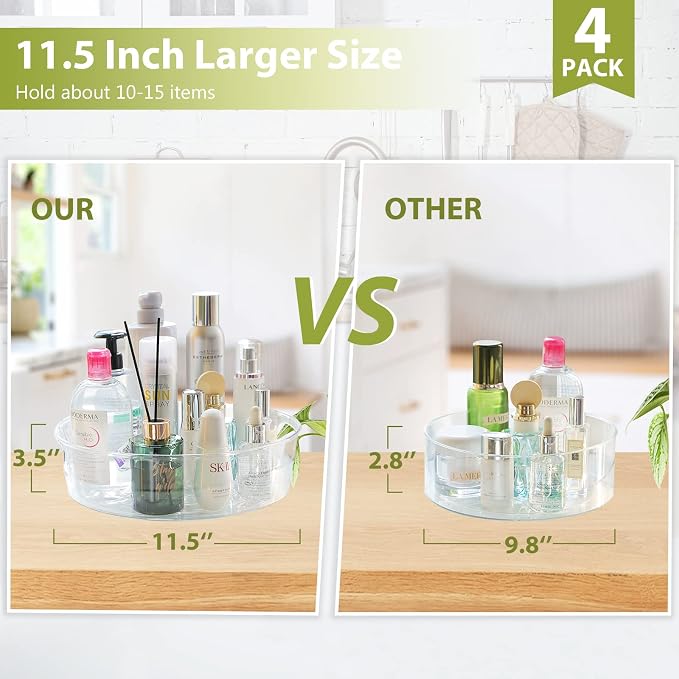 Guzon 2 Pack Lazy Susan Turntable, 11.5" Rotating Organizer with Handles | Pantry Organizers and Storage, Clear BPA-Free Spice Rack for Cabinet, Kitchen, Refrigerator, Table Top, Pantry, Countertop - Image 5