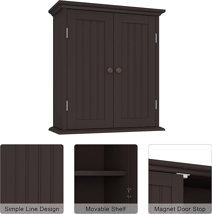 ChooChoo Bathroom Wall Cabinet with 2 Doors, Over The Toilet | 8.8"D x 21.1"W x 24"H, Medicine Cabinet, Adjustable Shelves, Cupboard, Espresso - Image 4