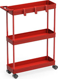 Simple Houseware 3-Tier Slim Rolling Cart w/Handle 5.5" Wx27.5 H, Red | Storage Cart for Narrow Space (5.5-Inch Wide) Kitchen, Bathroom, Laundry Room by SimpleHouseware