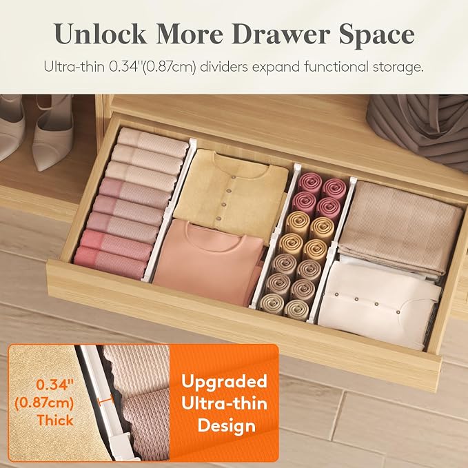 Lifewit 3.2" High Drawer Dividers for Clothes, Adjustable Drawer Organizers | 10.5"-16.5" Expandable Plastic Separator for Dresser, Kitchen, Cabinet, Closet, Nursery, Socks & Underwear Storage, 8 Pack - Image 8
