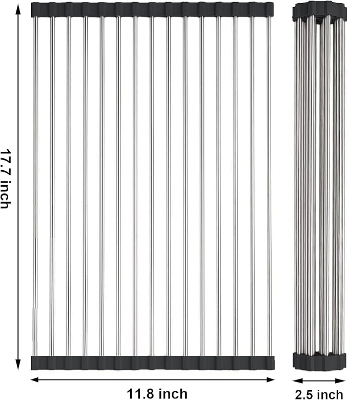 Searik Stainless Steel Over The Sink Dish Drying Rack, Roll Up Foldable Kitchen Sink Drainer Rack (17.7"x 11.8") - Image 2