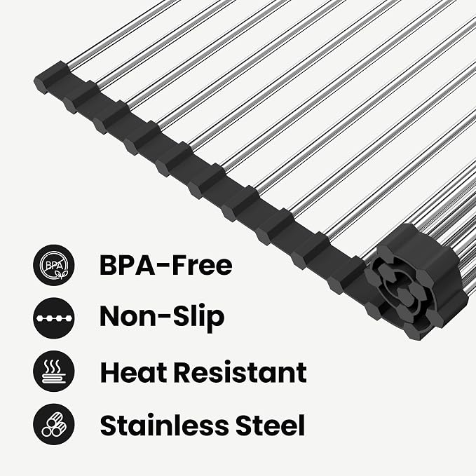 Dish Drying Rack, Over The Sink Roll Up Drying Rack for Kitchen,17" L x 15.7" W, Black - Image 4