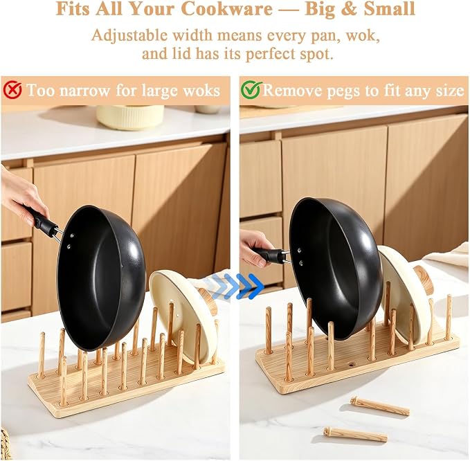 HOMQUEN Pot Lid Organizer, Sturdy Plastic Pan Lid Organizer Rack, 8 Adjustable Compartments - For Cabinet and Countertop, Pot Lids, Pans, Plates, Bowls, Cups, Cutting Boards and Books - Image 7