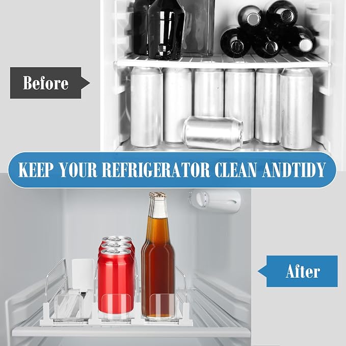 hanmir Drink Organizer for Fridge, Adjustable Width Soda Can Dispenser for Refrigerator Organizers and Storage, 3 Rows Beer Bottle Beverage Holder with Pusher Glide (14.96" D, White) - Image 6