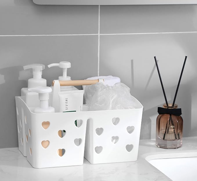 Portable Shower Caddy Plastic Shower Basket Organizer with Handle, White | Divided Bathroom Caddy Storage Cleanning Caddy Tote for College, Dorm Room, Kitchen - Image 3