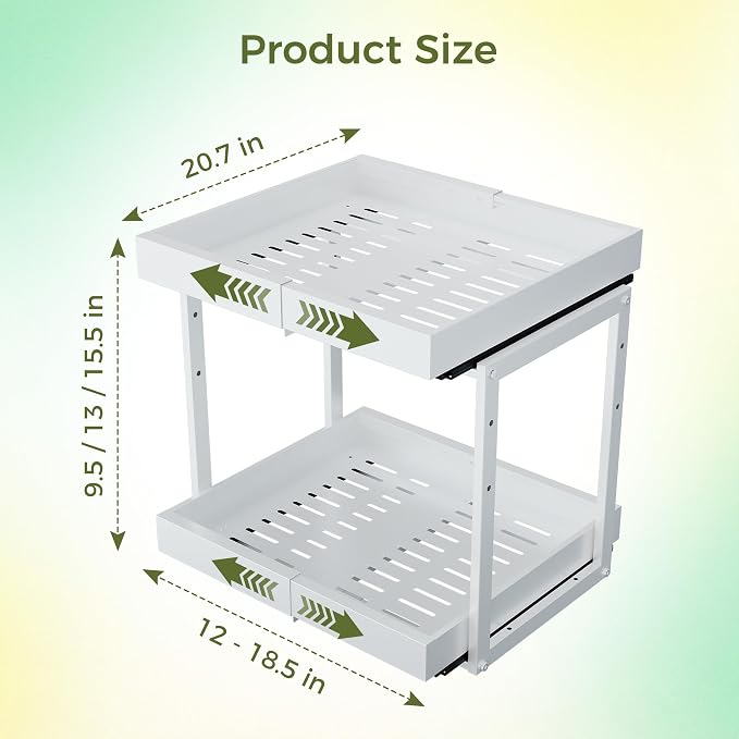 Abalter Expandable Pull Out Cabinet Organizer(12-18.5" W x 21" D), 2-Tier Slide Out Drawer for Kitchen Cabinets, Slide Out Shelves for Kitchen Countertop, Bathroom, Pantry, Heavy Duty Caddy(White) - Image 5