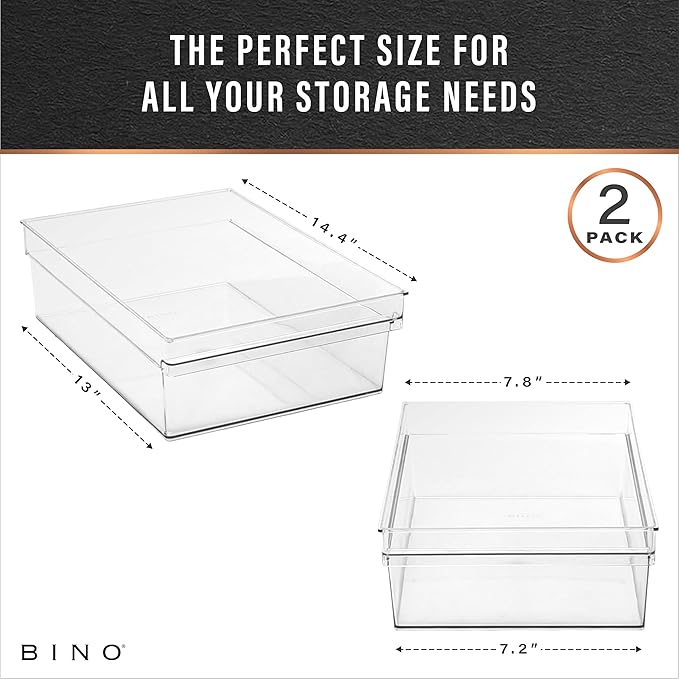BINO | Plastic Storage Bins, Large | THE HANDLER COLLECTION | Multipurpose Organizer Bins | Kitchen Pantry Organizers and Storage | Clear Containers for Organizing Home | Freezer Organizer (Pack of 2) - Image 3