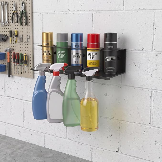 4Pcs Wall-Mounted Aerosol Spray Can Holder for Garage and Workspace | Steel Multi Hole Spray Bottle Rack, Flexibly Utilize Storage Space, Black Powder-Coated, No Assembly Required - Image 8