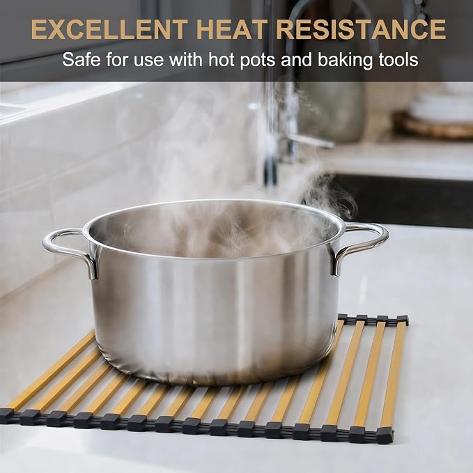 Roll Up Dish Drying Rack 15 Tube 11.42" x 17.72" Kitchen Sink Rack Over the Sink Dish Drying Rack Stainless Steel Dish Rack Heat-Resistant Dish Drainer, Gold - Image 4