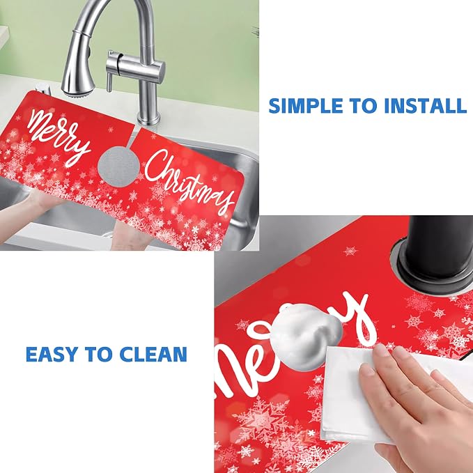 Merry Christmas Snowflake Kitchen Sink Splash Guard Mat Absorbent Fast Drying Mat Faucet Draining Mat Sink Splash Guard Behind Faucet Drip Catcher for Kitchen Bathroom 5.5"×15" - Image 5