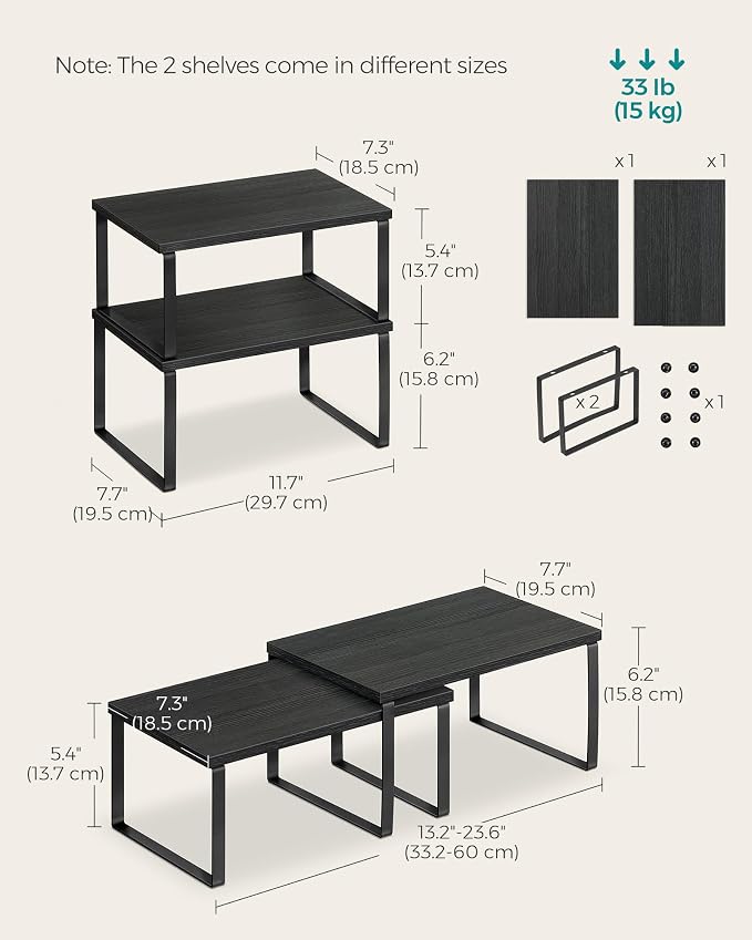 SONGMICS Cabinet Organizer Shelf, Set of 2 Spice Rack, Kitchen Storage | Kitchen Counter Storage Spice Rack, Particleboard, Steel, Ebony and Matte Black, BYSTRO Collection UKCS02B01 - Image 6