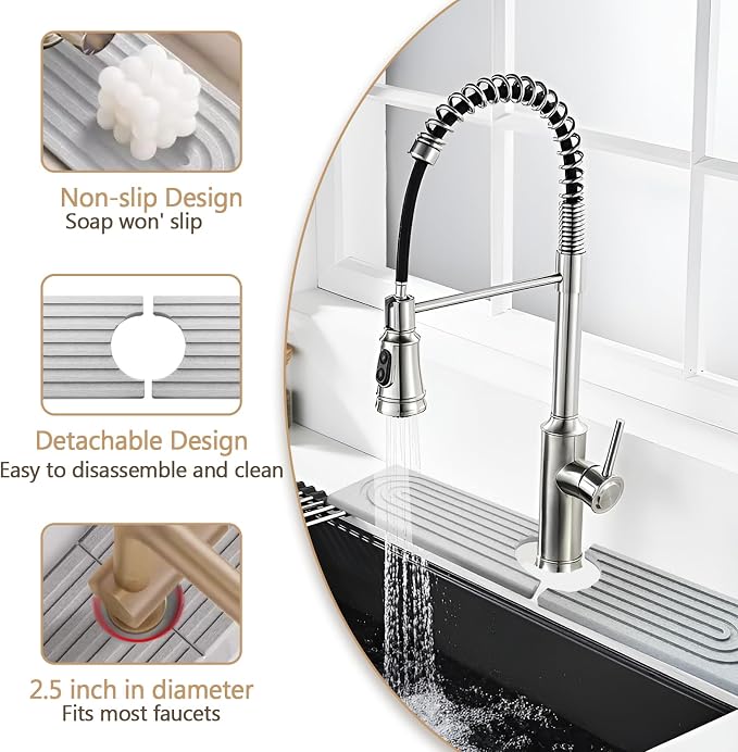 Jiozermi 23.6" Diatomite Faucet Mat for Kitchen Sink, Light Grey | Diatomite Stone Sink Tray, Faucet Sink Splash Guard, Absorbent Mat, For Kitchen Bathroom Faucet Sink, 23.6" x 3.9" - Image 3