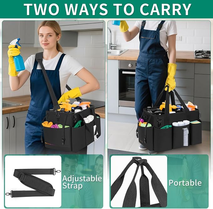 IBVIVIC Wearable Cleaning Caddy Bag for Cleaning Supplies, Black | Cleaning Organizer Tote Bag with Handle & Shoulder Straps Kitchen Cleaning Supplies Storage Bag for Cleaners & Housekeepers - Image 5