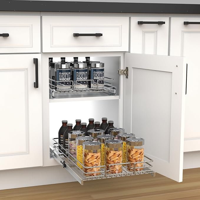 Pull Out Cabinet Organizer, Heavy-Duty Metal Sliding Drawer Shelf for Kitchen Cabinets, Chrome, Doesn't Include Door Fittings (14 * 21 IN) - Image 6