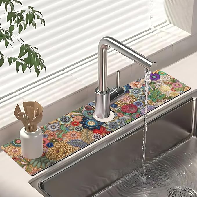 Dish Drying Mat for Kitchen Counter Matt, 2PCS 23"x15" Dish Drainer Mat & 24"x5.5" Sink Splash Guard, Super Absorbent Non-slip Rubber Backed - Image 4