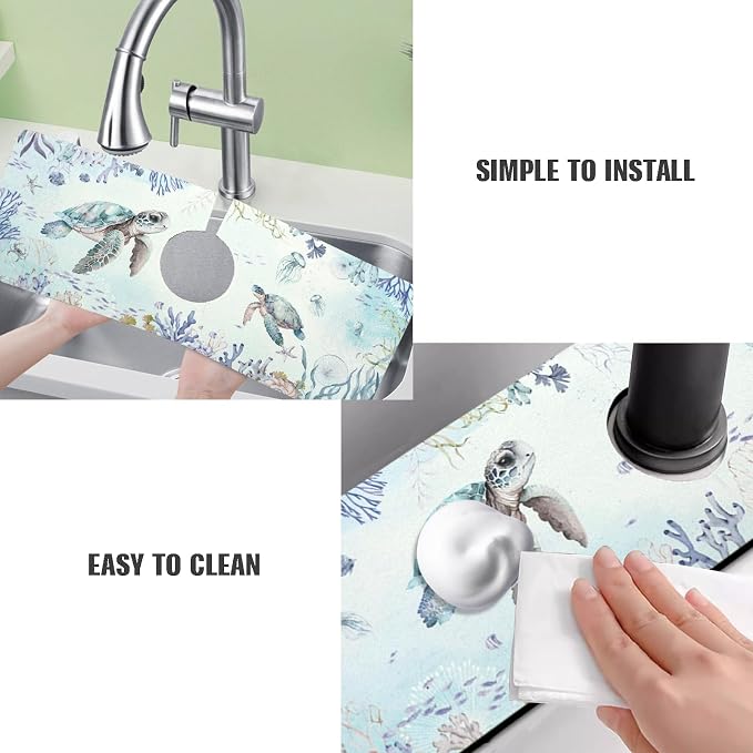 Sink Faucet Absorbing Mat, 2 Pack Drying Mat Around Faucet Sink Splash Guard Behind Faucet Sinkmat For Kitchen Bathroom Island Rv 15 * 5.5 Inch (38 * 14 cm) - Image 4