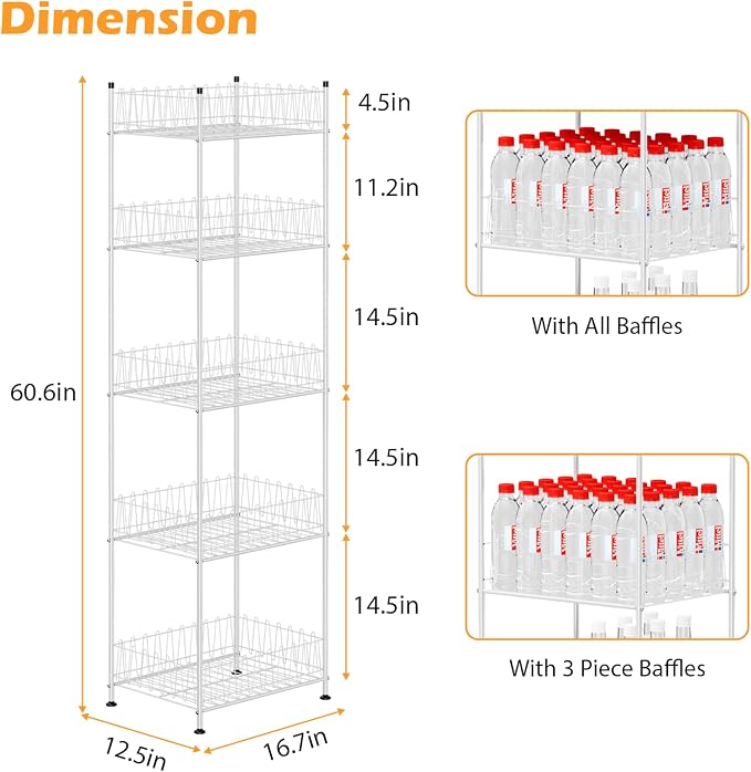 Water Bottle Organizer 5 Tier Water Bottle Storage Rack Beverage Organizer for Pantry, Metal Bottled Water Drink Holder, Large Capacity Soda Can Organizer for Kitchen Party - Image 2