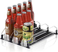 Drink Organizer for Fridge,12oz 16oz 20oz - Soda Can Dispenser for Refrigerator,Width Adjustable,Automatic Pusher Glide (Black, 15" D 3ROW, Holds 15 Cans) by LOVEFORBETTERLIFE