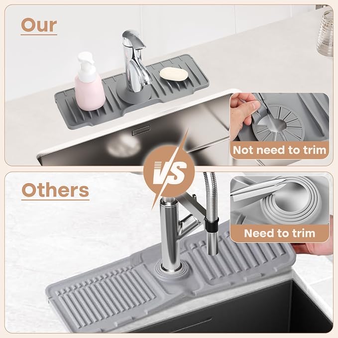 15.75 Inch Kitchen Sink Faucet Mat, Sink Protector&Splash Guard | Silicone, 10°Slope, Fast Self-draining, Snap Lock Fit, for Kitchen and Bathroom Countertop -15.75"x 5.51" - Image 5
