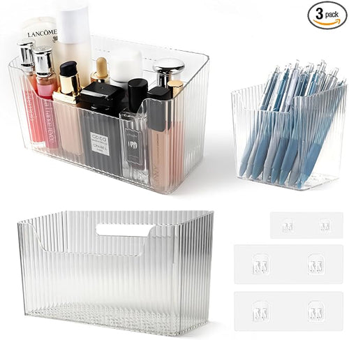 "Set of 3 Shower Caddy & Cabinet Door Organizer - Wall Mounted Shower Shelves with Adhesive, Stackable Plastic Shower Organizer, Clear Bathroom Organizers for Kitchen, Pantry (BPA Free, Large)" by Unknown