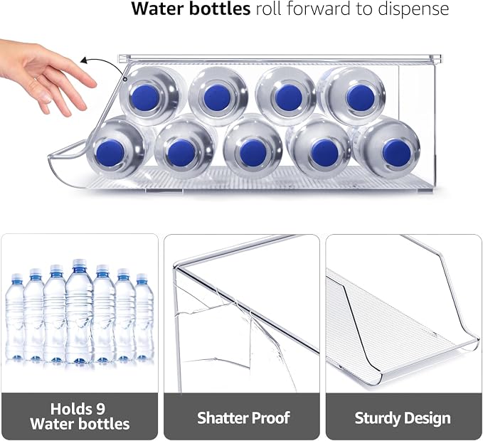 Sorbus Water Bottle Organizer for Fridge with Lid – Holds 9 Bottles – Stackable Drink Organizer for Refrigerator, Pantry, or Countertop – Clear BPA-Free Plastic Bottle Storage Holder - Image 4