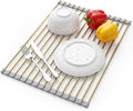 Snailhouse Roll Up Dish Drying Rack, Stainless Steel Dish Drainer Over The Sink with Anti-Slip Silicone for Kitchen Counter, Gold (17.8 x 11.8 in) by Snailhouse