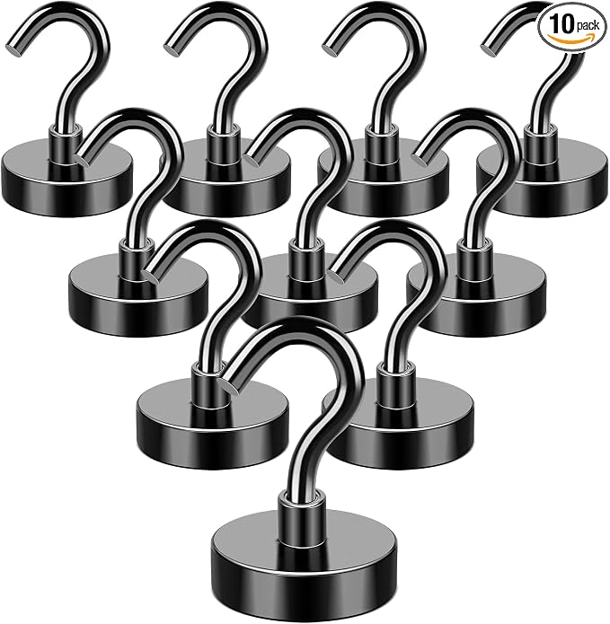 Magnetic Hooks, 50Lbs Cruise Essentials Strong Magnet Hook, Black | Heavy Duty Magnetic Hooks Classroom Must Have Magnet with Hook for Home Kitchen Workplace School Pack of 10 by MIKEDE