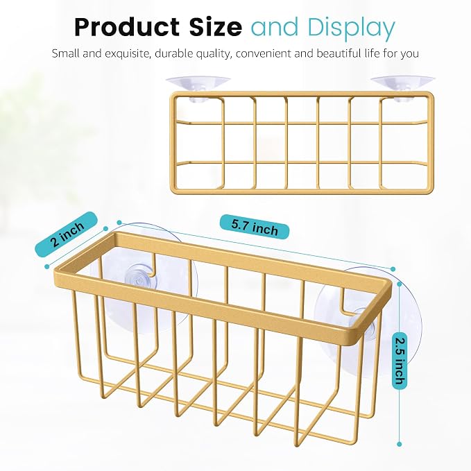 HLOOL Gold Sponge Holder for Kitchen Sink,Kitchen Sink Sponge Holder-Gold | Rustproof Kitchen Sink Organizer for Sponge, Brushes, Stoppers and Scrapers Storage Accessories - Image 2