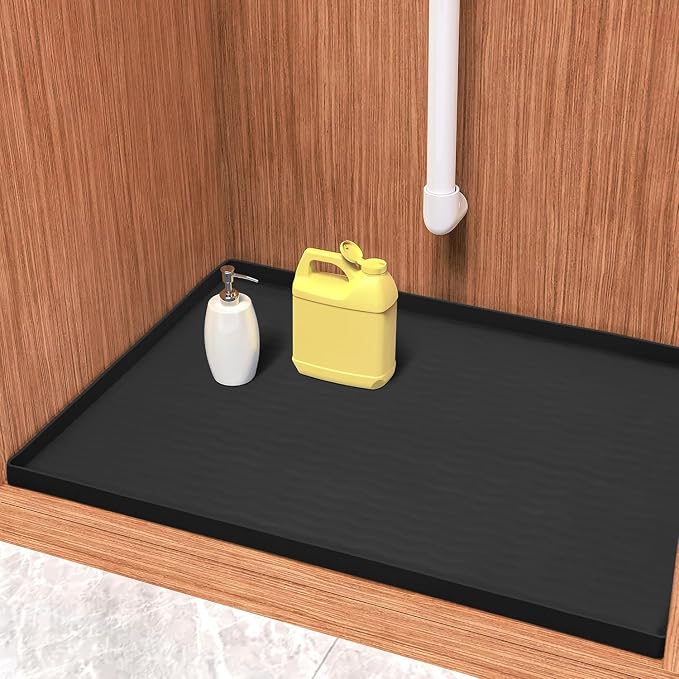 URMONA Waterproof Silicone Under Sink Mat 34'' x 19'' Shelf Liner for Kitchen and Bathroom, Cabinet and Counter Protector, Storage and Organizers, Litter Mat, Pet Cat Puppy Essentials(Black) by URMONA