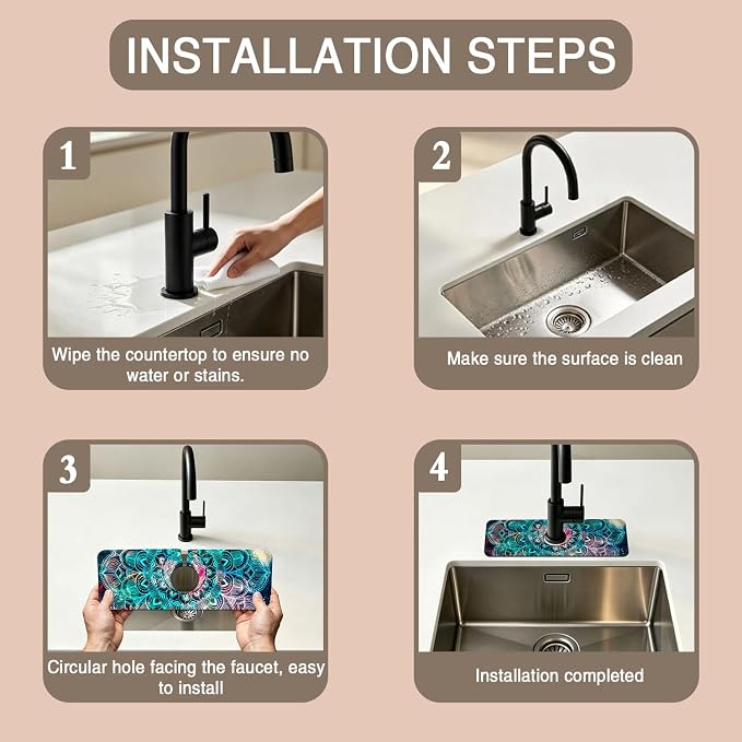 Kitchen Faucet Mat Galaxy Mandala Geometric Star Field Sink Splash Guard Behind Faucet Draining Mat Kitchen Accessories Non-slip Easy to Clean for Bathroom & Kitchen 15"X5.5" - Image 4