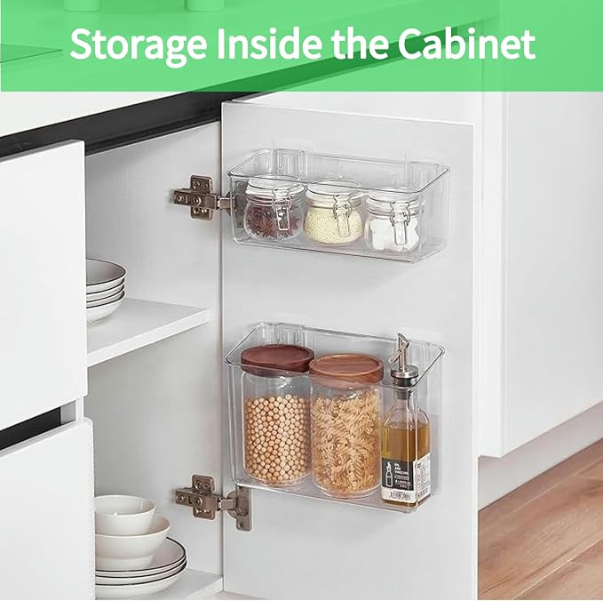 2 Pack Plastic Adhesive Mount Over Cabinet Door Organizer, Wall Organization Container Makeup Organizer Hanging Basket Bins for Kitchen, Pantry, Craft Room, Office, Space Saving Holder - Image 2