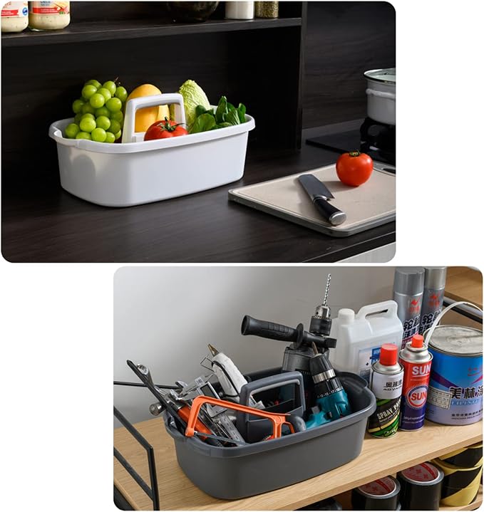 JiatuA Large Cleaning Supplies Caddy Portable Shower Caddy Basket Dark Gray | Sturdy Supply Organizer with Handle Plastic Bucket Tool Storage for Bathroom Bedroom Kitchen Garden College Dorm Essentials - Image 3