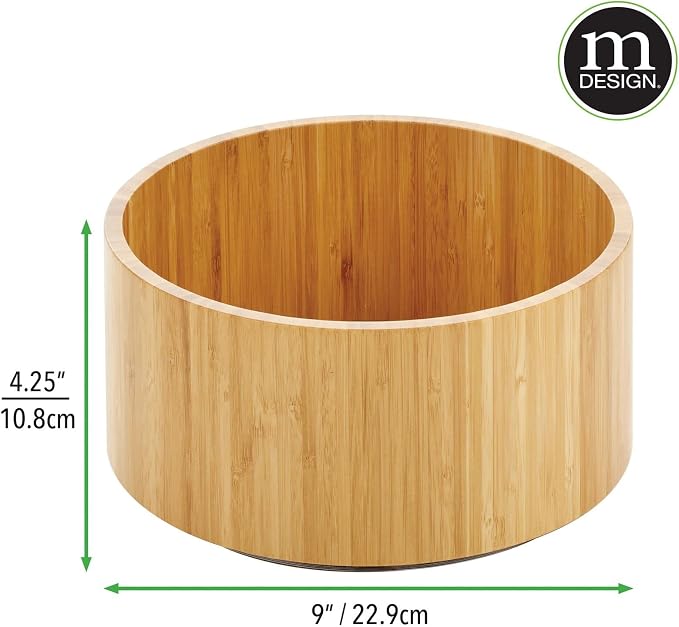 mDesign Lazy Susan Turntable Bamboo Spinner for Kitchen Cabinet, Pantry, Fridge, Cupboards, or Counter, Fully Rotating Organizer for Food, Spices, or Condiments, 9" Round, Echo Collection, Natural/Tan - Image 3