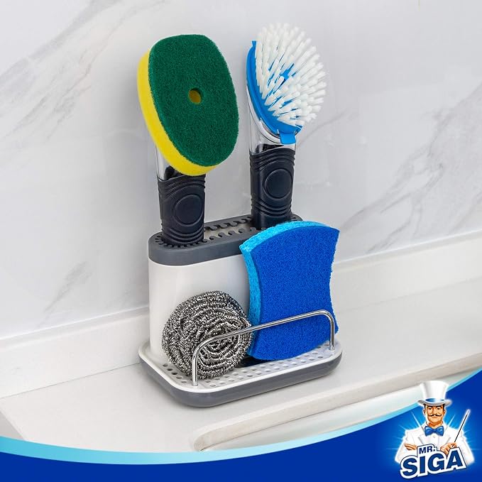 MR.SIGA Sink Caddy, Kitchen Sink Organizer Sponge Holder with Drip Tray | Kitchen sink caddy organizer, keeps sink tidy - Image 4