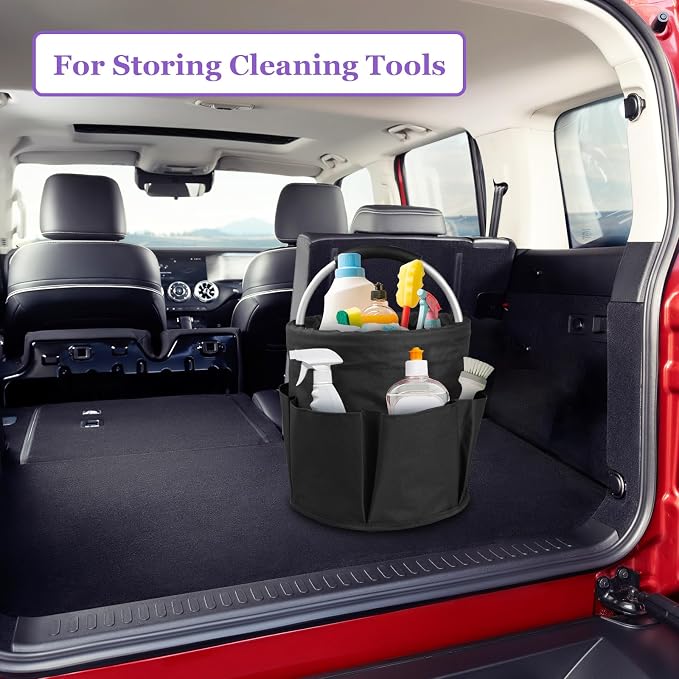 17L Bucket Tool Organizer with 6 Side Pockets, 2Pcs Collapsible Cleaning Caddy with Handle, Folding Gardening Tool Bag, Multifunctional Storage Basket for Garden, Bathroom, Black + Navy Blue - Image 9