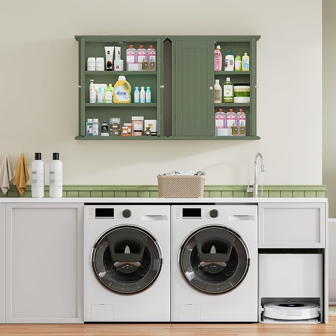 ChooChoo Bathroom Wall Cabinet with 2 Doors, Over The Toilet | 8.8"D x 21.1"W x 24"H, Medicine Cabinet, Adjustable Shelves, Cupboard, Green - Image 5