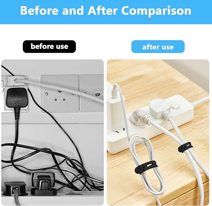 40 Pcs Black Silicone Cable Ties, Reusable Cable Straps Wire Organizer. | Cable Management Cord Organizer for Fastening Earphone Phone Charger Home Office Desk Kitchen Appliances Cable Cords Wires - Image 5