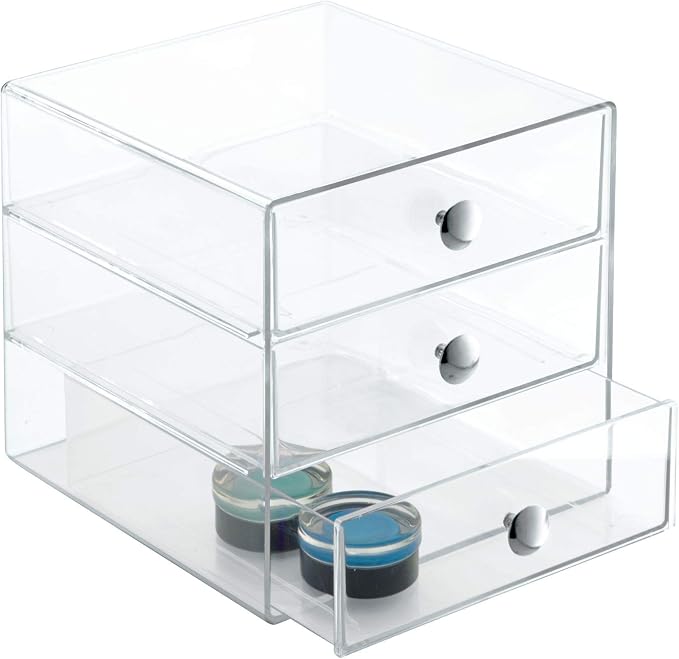 iDesign Stackable 3-Drawer Makeup Organizer, Clear | Bathroom Storage, Vanity Storage - Image 3