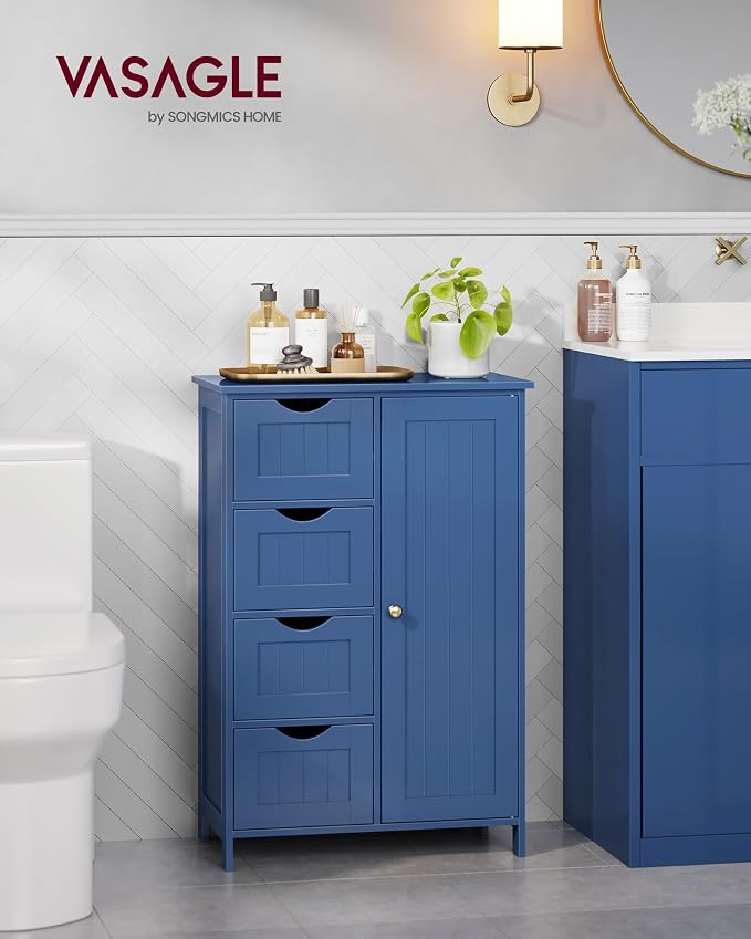 VASAGLE Floor Storage Cabinet, Farmhouse, 4 Drawers and 1 Door,32.3" H | Freestanding Organizer Unit, Kitchen, Bathroom, Living Room, Bijou Blue, SOFIE Collection ULHC041QE02 - Image 2