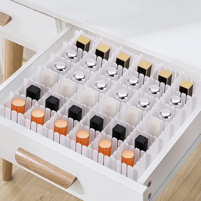 16Pcs Drawer Dividers, Adjustable Drawer Organizer for Socks, White | For Tidying Cutlery, Makeup, Clothes and Dresses in Drawers, Desks and Storage Boxes for Kitchen, Bathroom, Bedroom & Office - Image 4